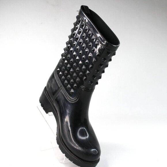 Waterproof Shoes - Seven Color Womens Sz 6M Rain Boots Spiked Rubber Slip On Black Waterproof